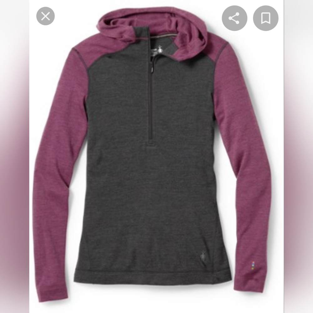 Merino 250 1/2 half zip 100%wool hooded long sleeve top